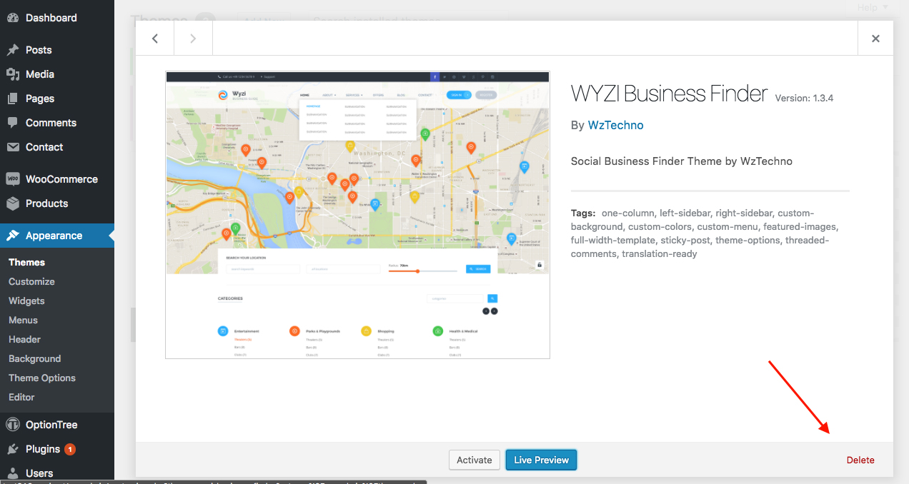 delete-wyzi-business-finder-theme